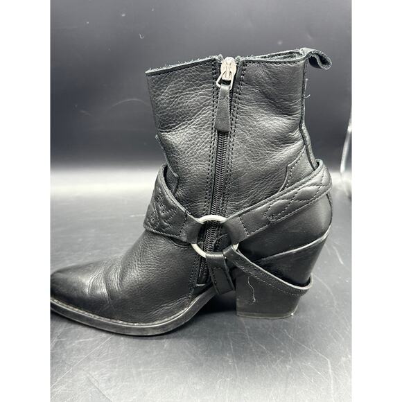 MNG Black Leather Embroidered Booties Women Side Zip Size 38/7.5 EUC - Picture 11 of 14